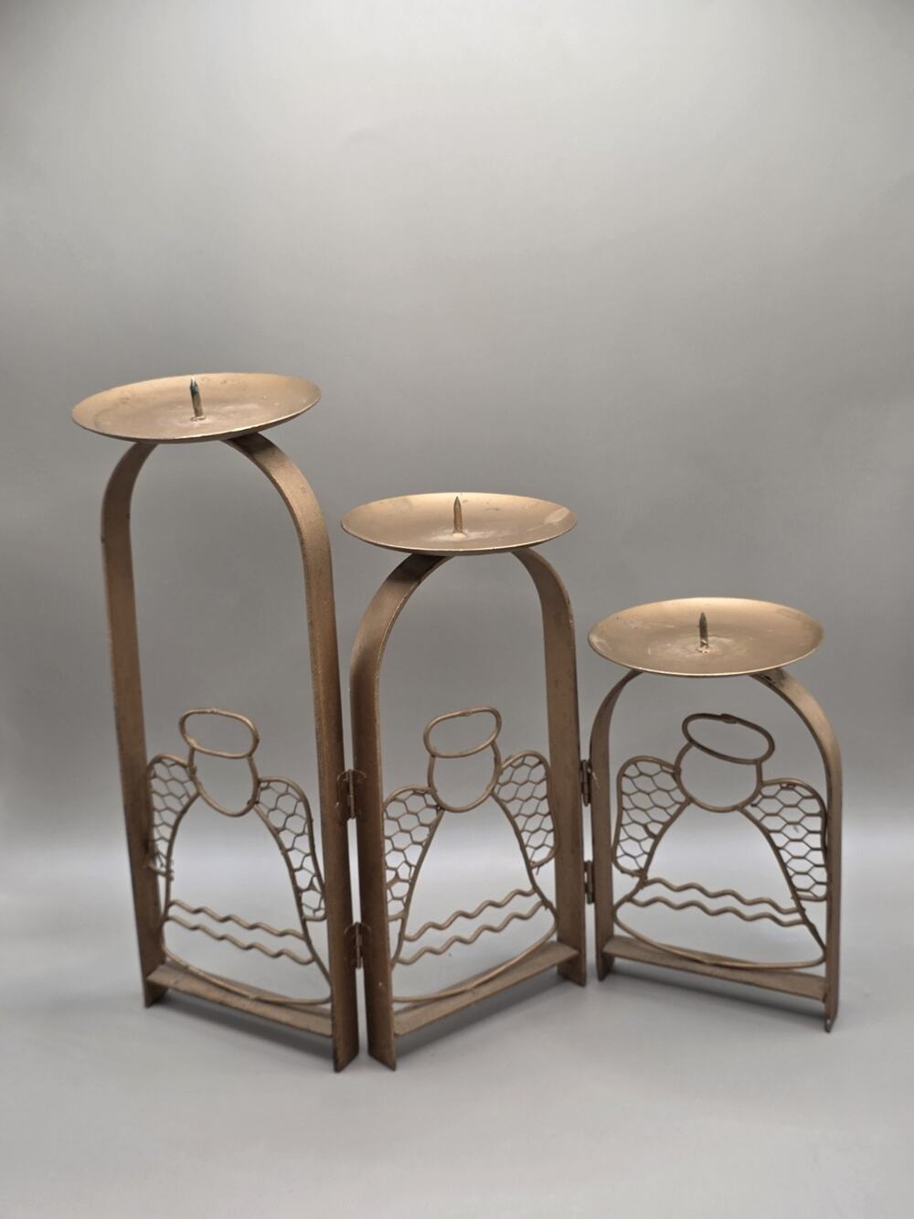 Vintage Gold Metal 3 Tier Folding Angel Pillar Candle Holder Christmas...